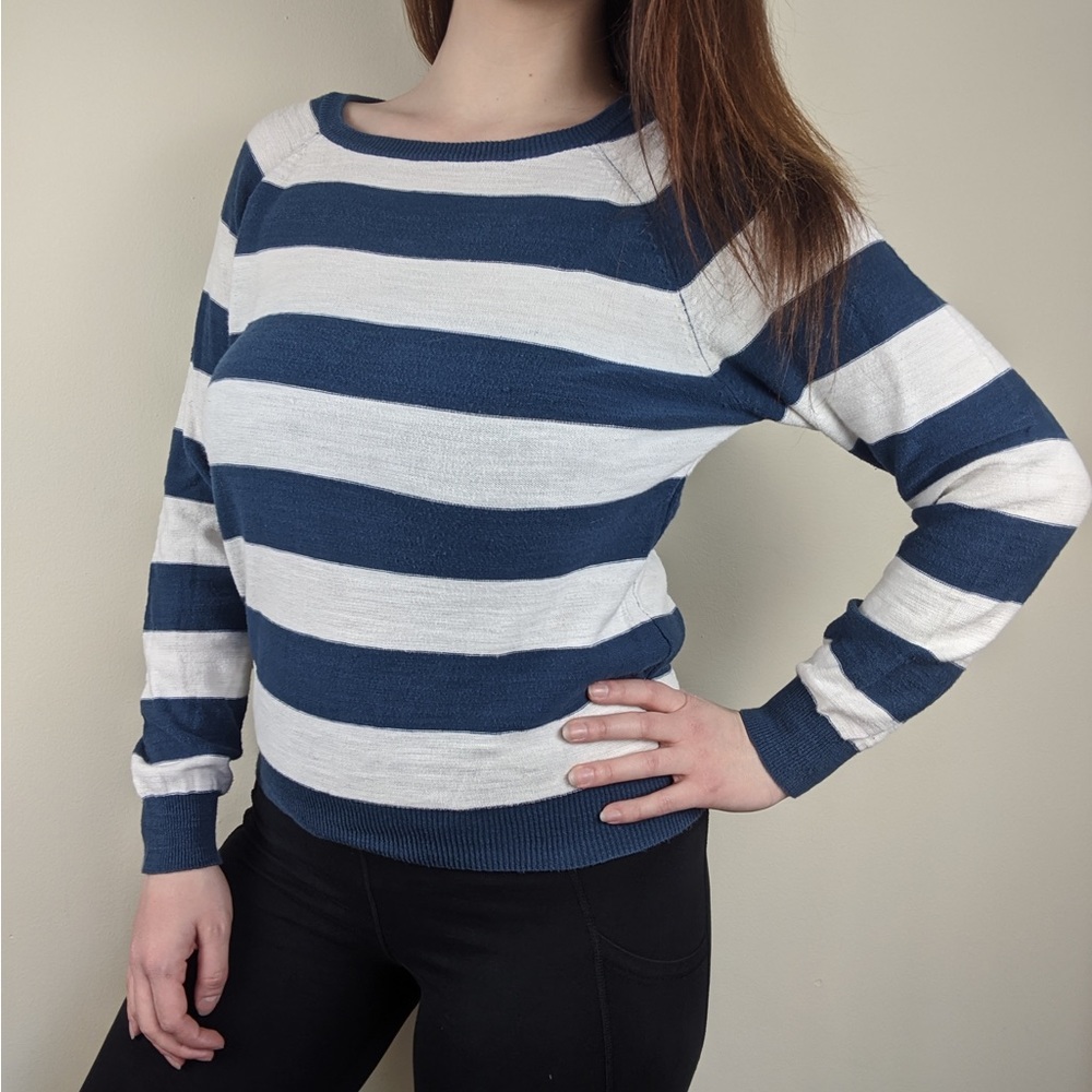 Navy Blue & White Striped Sweater